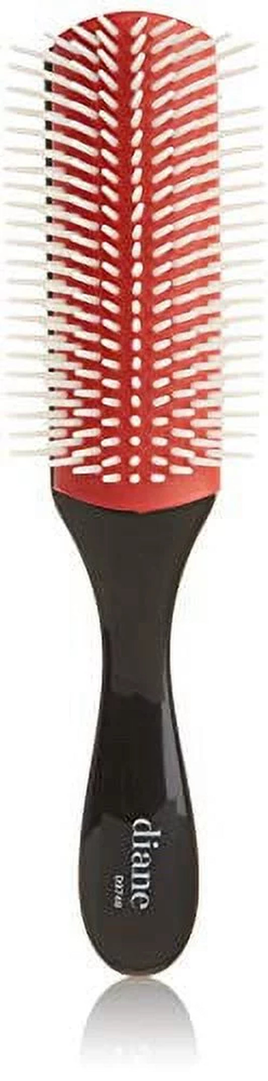 9-Row Professional Styling Brush, Nylon Pins for Thick or Curly Hair, Use with Wet Hair and Distributing Conditioner, Blowdrying, Black & Red, 1 Count (Pack of 1)