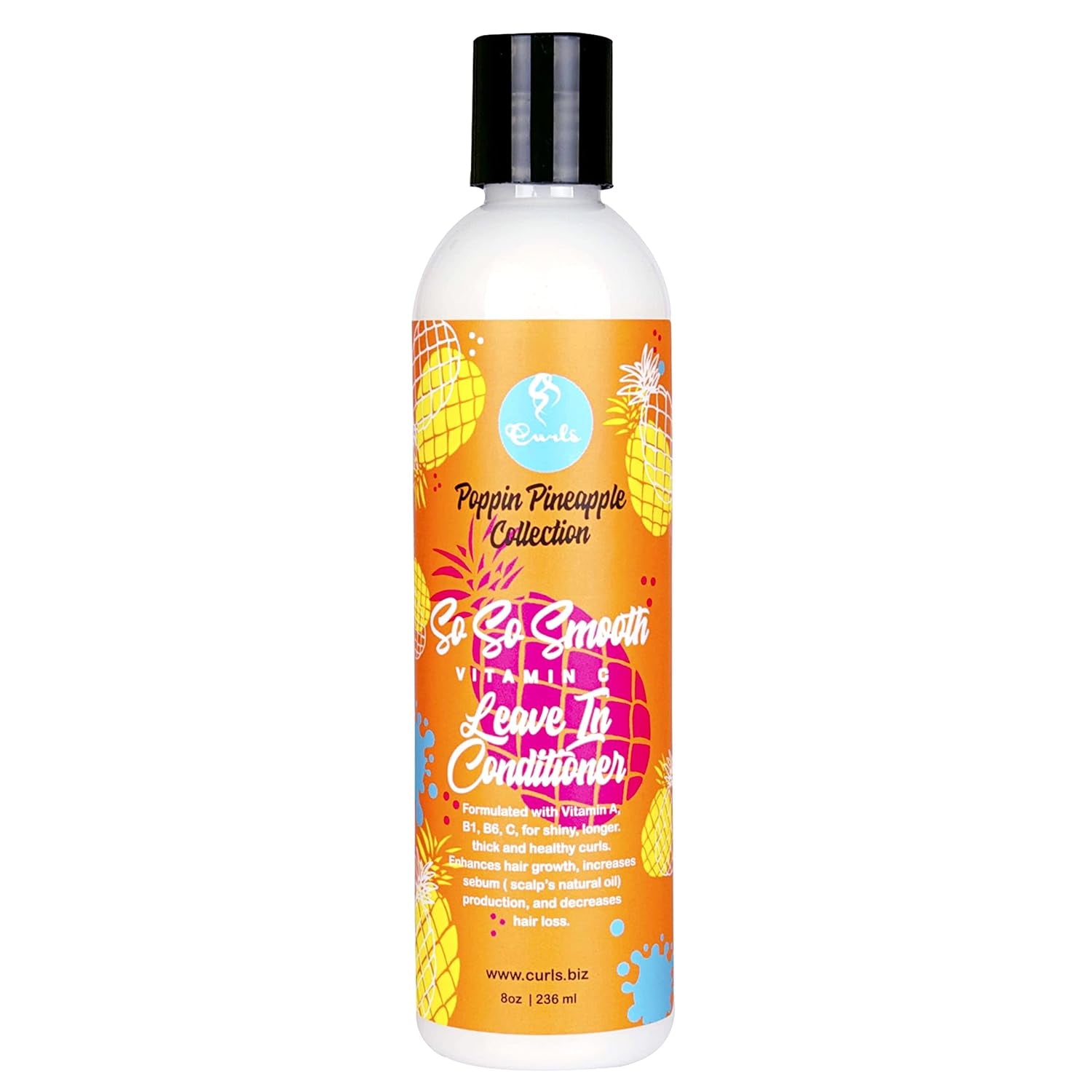 Poppin Pineapple so so Smooth Vitamin C Leave in Conditioner - Conditions & Softens Hair - for Wavy, Curly, and Coily Hair Types, 8 Ounces