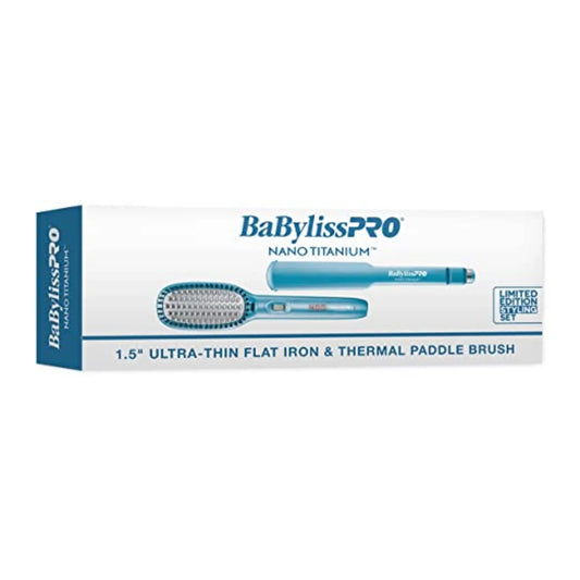 Babyliss PRO 1 1/2In Ultra Thin Nano Titanium Flat Iron and Ionic Thermal Paddle Brush Pre-Pack