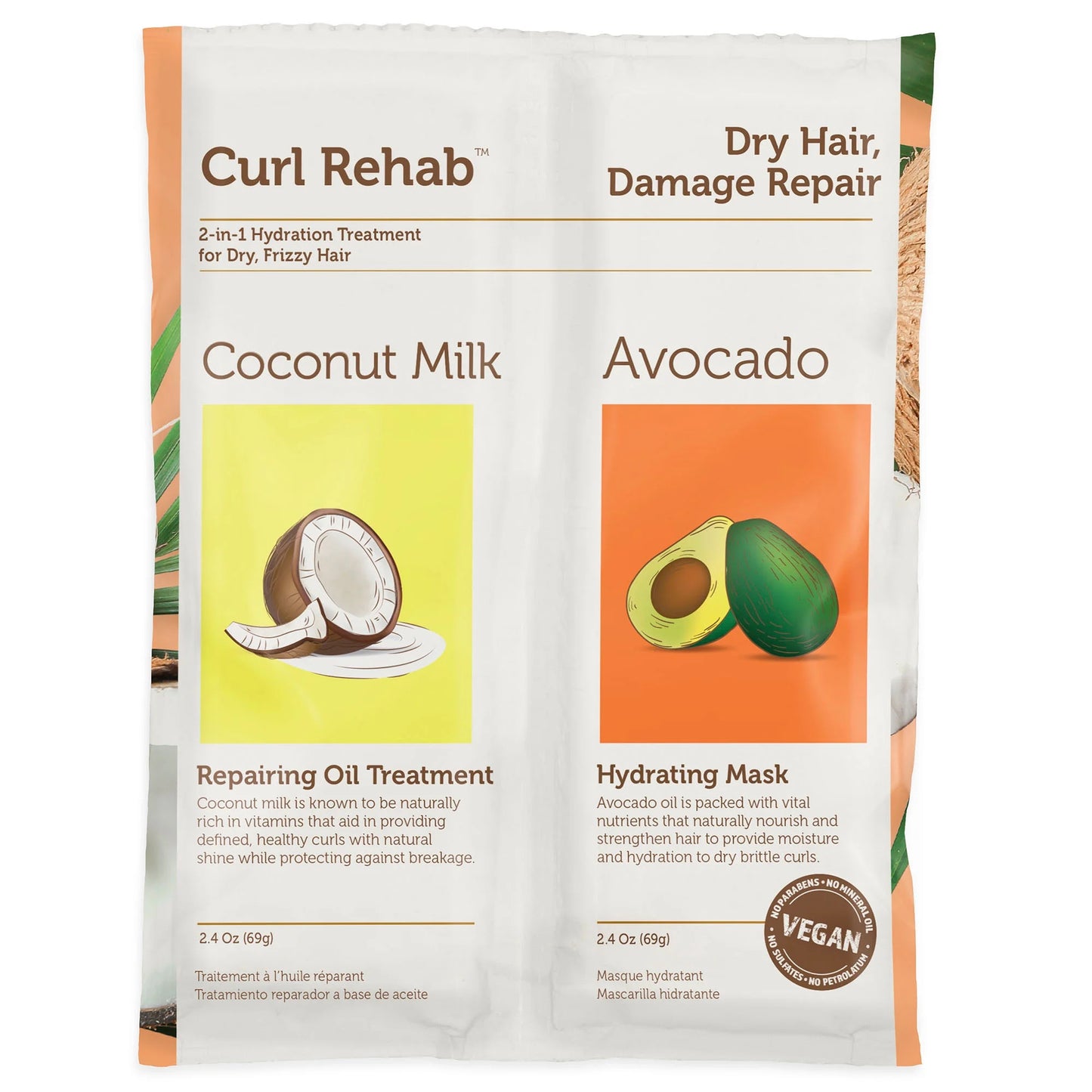 : Dry Hair/Damage Repair Dual Treatment Packette - Coconut Milk & Avocado Hydrating Mask Packette - 4.8 Oz.