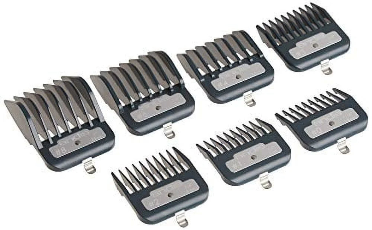 Master Series Premium Metal Hair Clipper Attachment Comb 7 Piece Set, Black, 7 Count (Pack of 1)