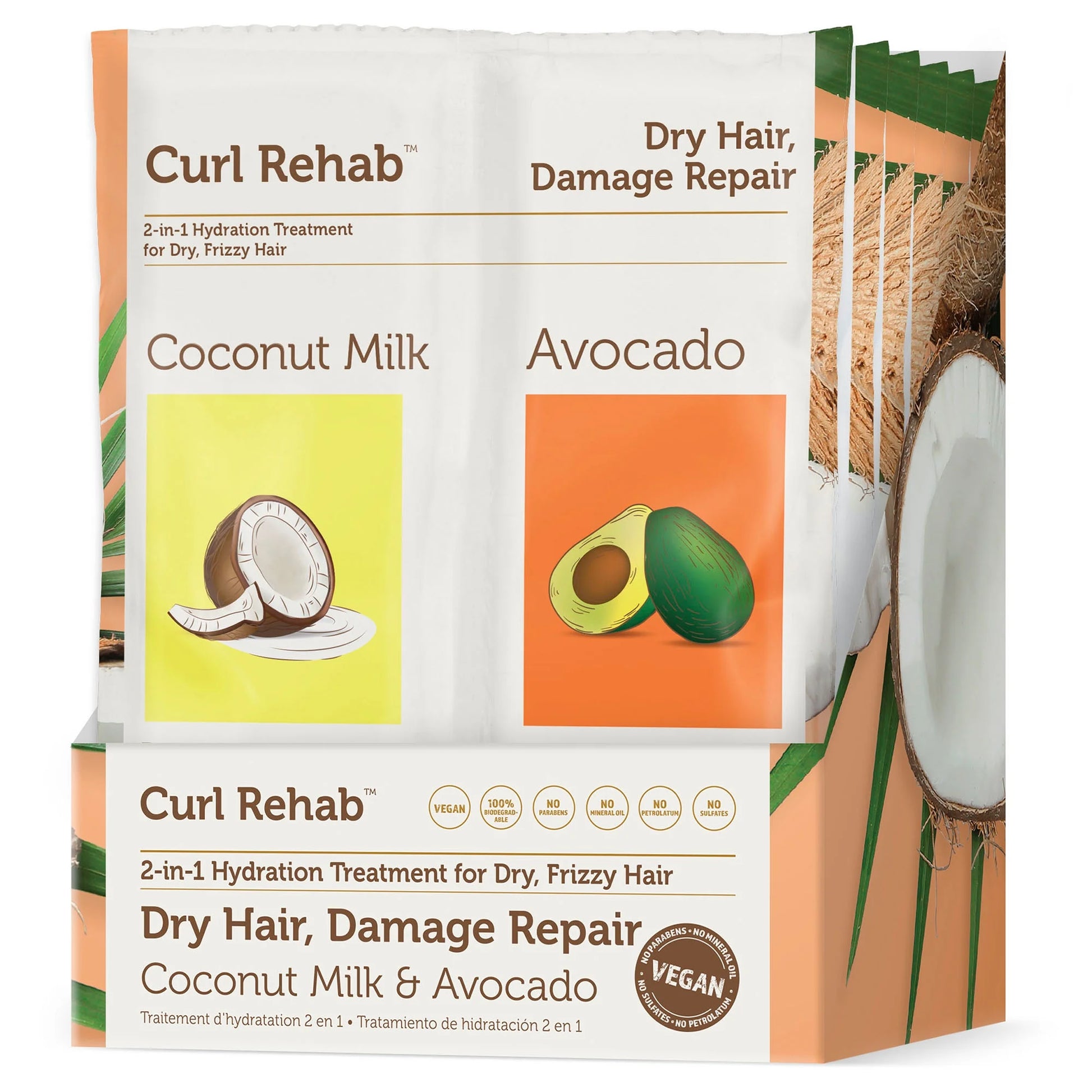 : Dry Hair/Damage Repair Dual Treatment Packette - Coconut Milk & Avocado Hydrating Mask Packette - 4.8 Oz.